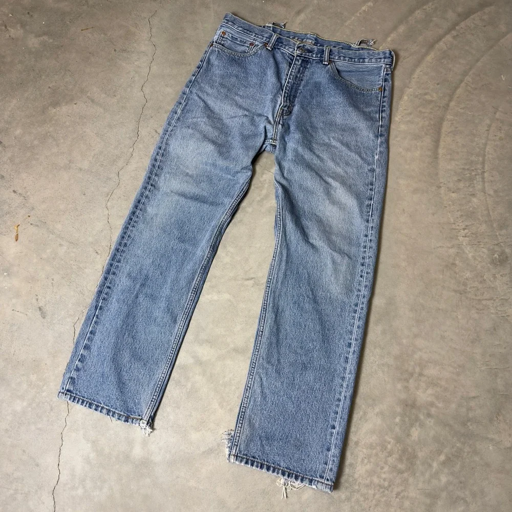 Baggy Levis 505 Regular Fit Jeans Mens 38x32 Blue Distressed Streetwear Denim